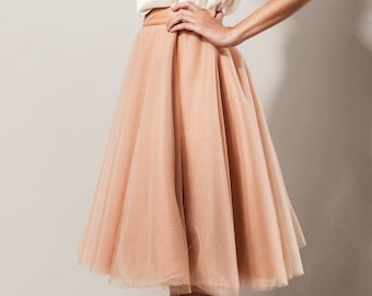 Tulle Skirt Knee Length Beige Wedding Bridesmaid Skirt Lining Satin Bridal Skirt