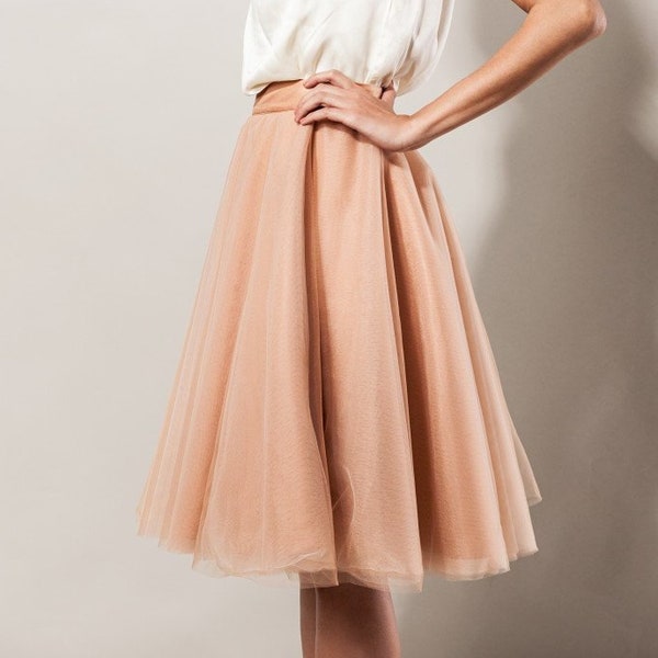 Tulle Skirt Knee Length Beige Wedding Bridesmaid Skirt Lining Satin Bridal Skirt