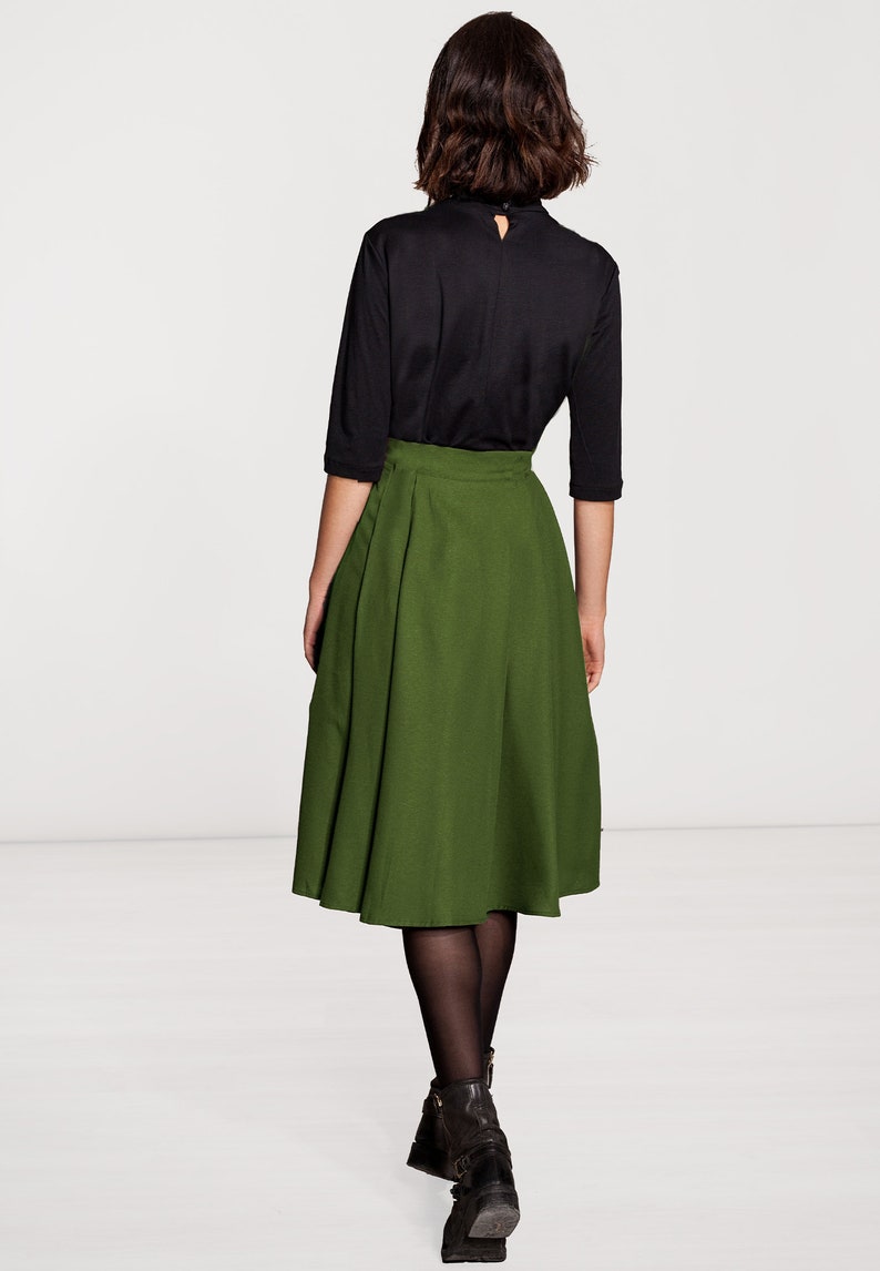 Green pleated skirt with pockets Etsy