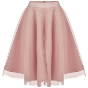 Tulle Skirt Knee Length Beige Wedding Bridesmaid Skirt Lining Satin Bridal Skirt Pink