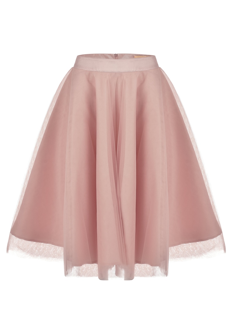 Tulle Skirt Knee Length Beige Wedding Bridesmaid Skirt Lining Satin Bridal Skirt Pink