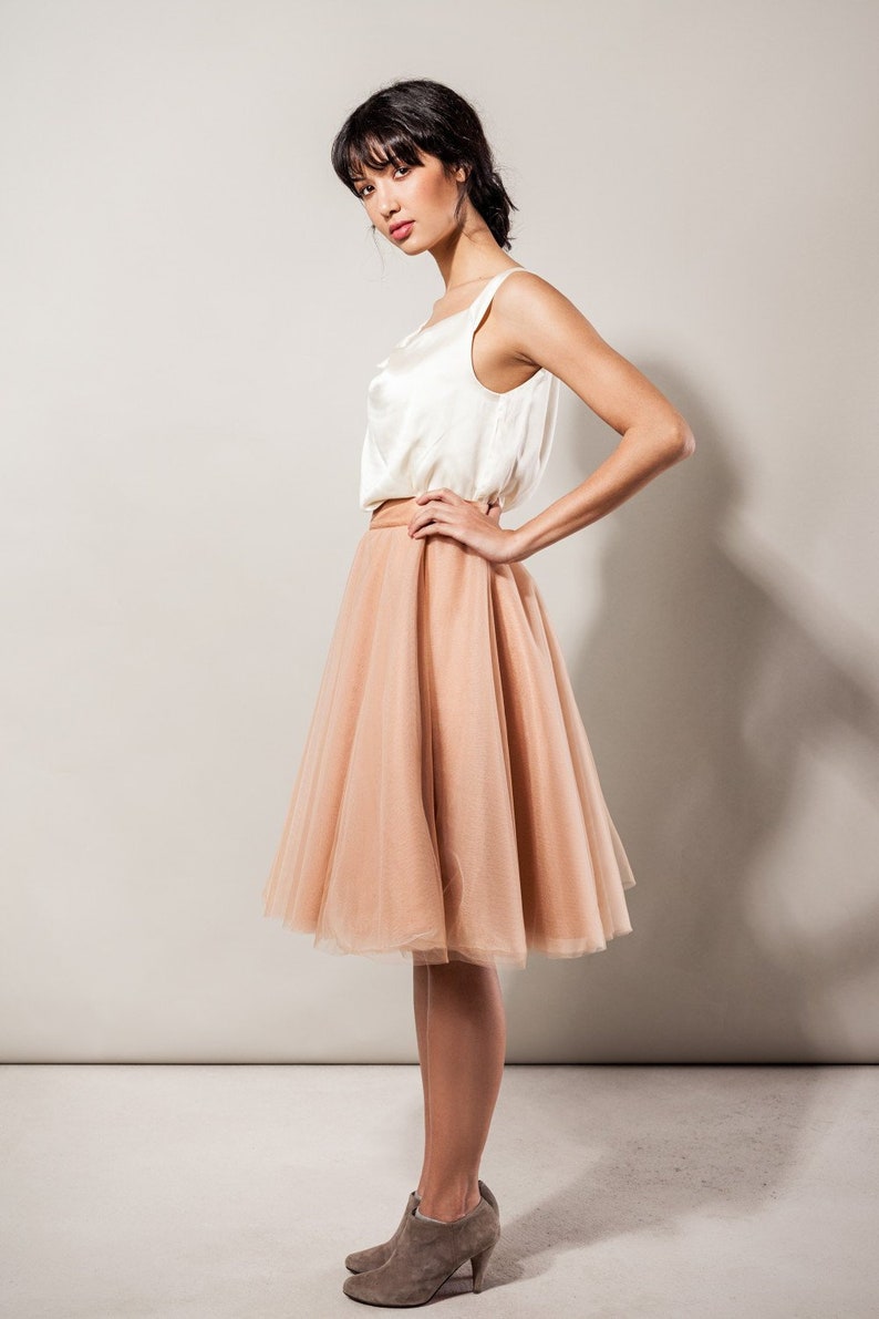 Tulle Skirt Knee Length Beige Wedding Bridesmaid Skirt Lining Satin Bridal Skirt Beige