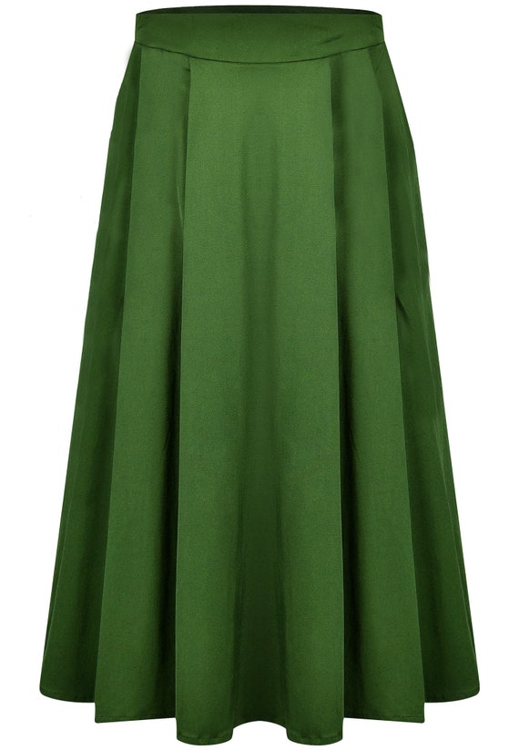 Green pleated skirt with pockets | Etsy