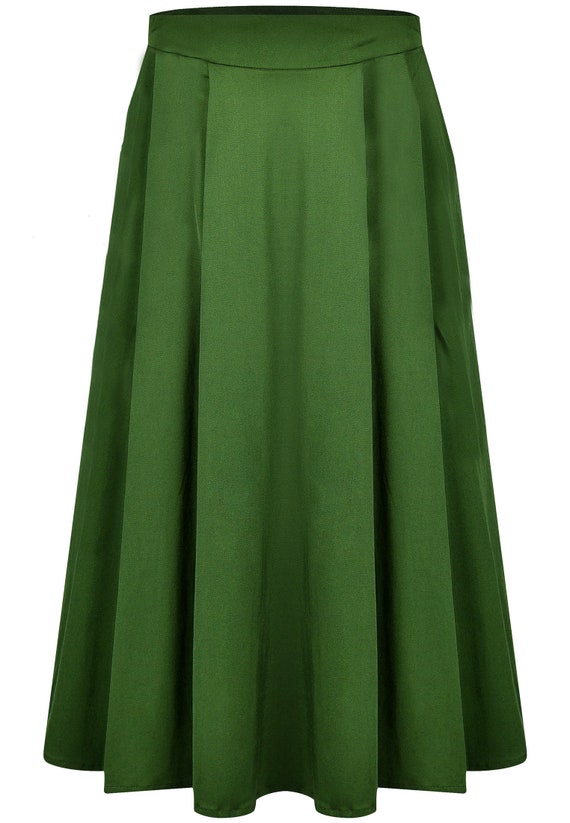 Green pleated skirt with pockets Etsy