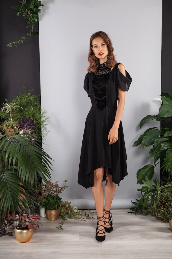 Black calf 2025 length evening dress