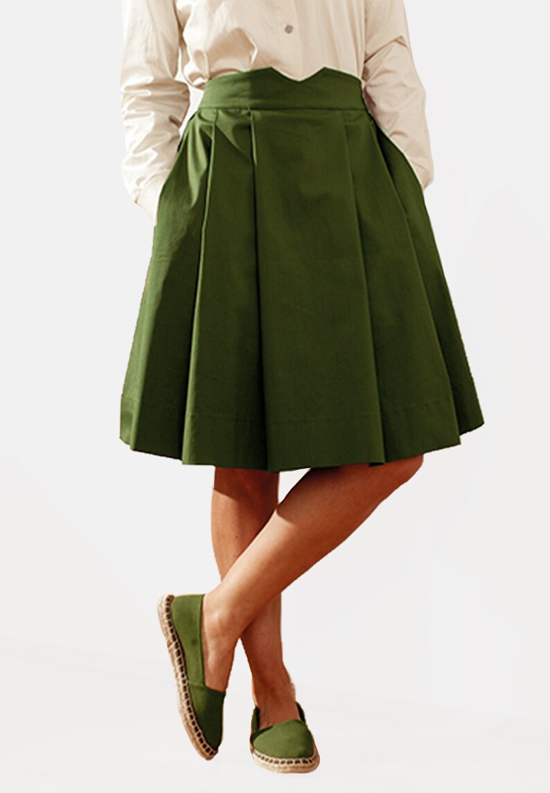 Green pleated skirt with pockets Etsy