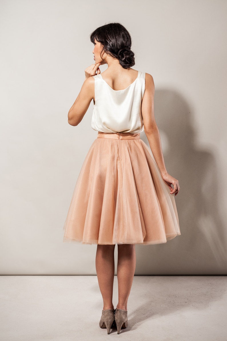 Tulle Skirt Knee Length Beige Wedding Bridesmaid Skirt Lining Satin Bridal Skirt image 3