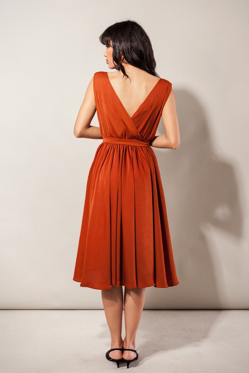 Orange Wedding Guest Dress Midi Length V-neck - Etsy UK