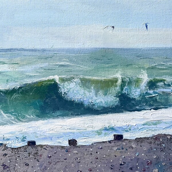 Atlantic Wave, English South Coast original seascape impasto oil painting wall decor art