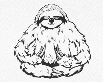 Serene Sloth Clipart: Black and White Silhouette (Digital Download)