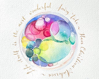 Custom Embryo Watercolor Painting, Rainbow Colors, Gold Calligraphy