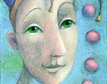 Originele kinderkamer kunst Naïviteit Schilderij 'Happy Jester' kinderen kinderen kunst