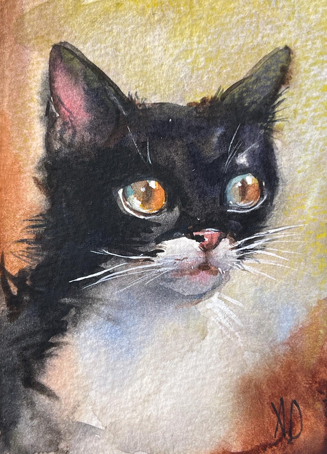 Original Black and White Cat Watercolour ACEO, Hand-painted OOAK ...