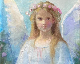 Guardian Angel Oil Painting, Original Spiritual Artwork, OOAK Gift