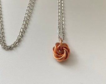 Pure Copper Rosette Swirl Pendant, Circular Vortex Necklace Handmade 7th 9th 22nd Anniversary, Special 7 Year Wedding Gift for Wife Partner