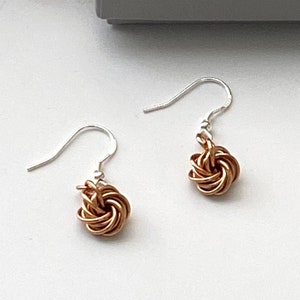 Pure Bronze Mobius Swirl Earrings, Circular Vortex Jewellery Handmade Rosette Style for 8th or 19th Anniversary Gift Idea For Special Person