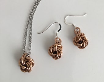 Pure Bronze Infinity Love Knot Jewelry Set, 19th Anniversary Bronze Earrings and Necklace Gift, 19 Year Wedding for Her Women Partner Wife