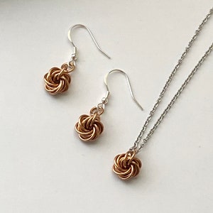Dainty Bronze Rosette Swirl Necklace and Earrings Jewellery Set, Spiral 8th Anniversary Gift For Her, Special Eighth Wedding, Wife Partner