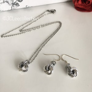 Joyas de nudo de amor infinito de aluminio y plata, décimo aniversario para ella, aretes y collar, regalo de décimo aniversario de bodas para mujer, pareja y esposa