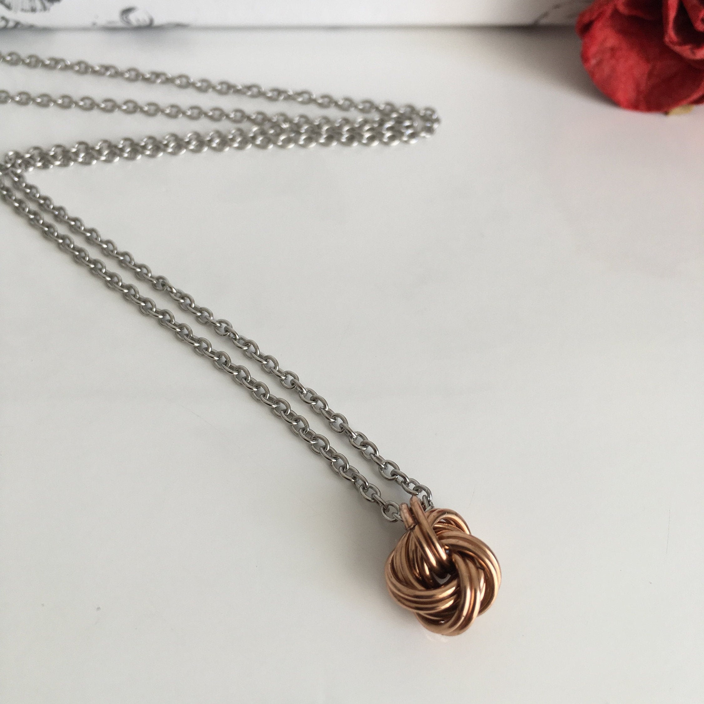 Bronze Infinity Love Knot Necklace, 8th Anniversary Gift for Her