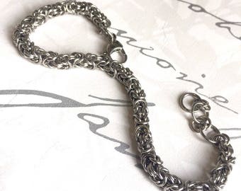 Steel Byzantine Bracelets For Women, Skinny Bracelet Chainmaille, Stainless Steel Metal Jewellery, Birthday, 11th Anniversary Gifts for Her