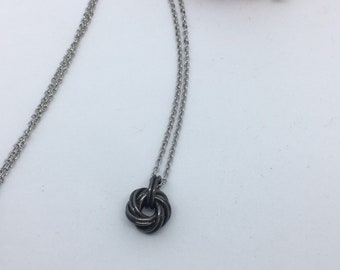 Dainty Iron Necklace, 6th Anniversary Antique Black Iron Infinity Love Knot Drop Pendant, Special Six Year Wedding Wife Partner Gift Ideas