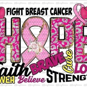 Breast Cancer Hope Digital File, 300DPI Transparent Image, Sublimation, Digital Download, Ecosolvent PNG