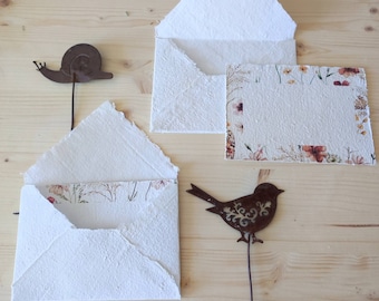 Writing paper, handmade handmade envelopes made of recycled paper, greeting cards, envelopes with cards with floral prints, 16 x 11