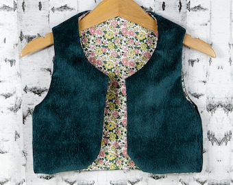 Gilet sans manches en velours Vert sapin / Doublure en coton / plusieurs tailles disponibles