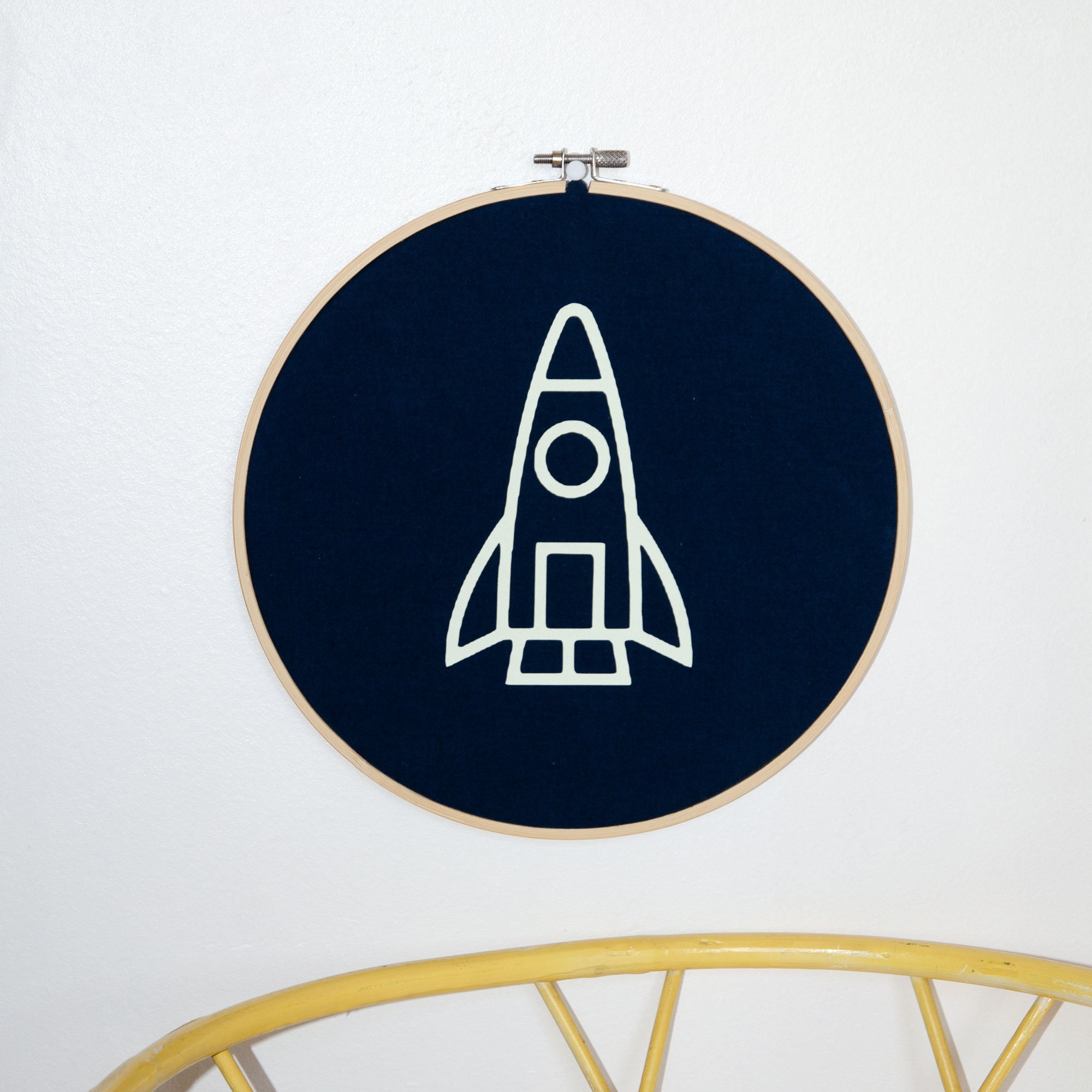 Cadre Rond Décoratif, en Bois et Coton, Au Motif Phosphorescent, à Suspendre Mur ou Poser sur Un Meu