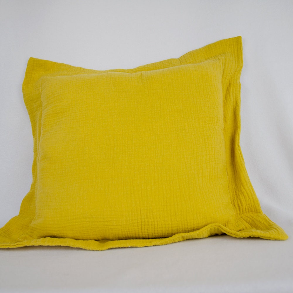 Coussin Carré 50x50 cm en Double Gaze de Coton Moutarde