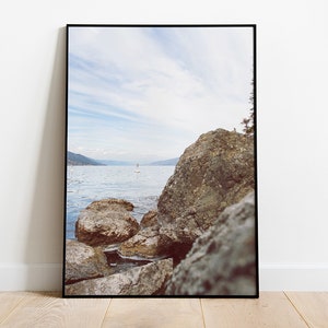 Lakeside View Photo, BC Interior Lake, Okanagan Lake Print, Rocky Shoreline Wall Art, Sky and Water Print, Lake Wall Art Home Décor