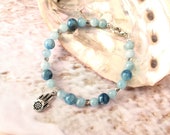 Aquamarine with Silver Henna Hand Charm Bracelet