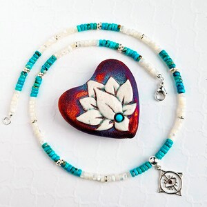 Turquoise and Mother of Pearl Evil Eye Necklace