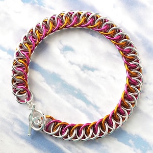 Pink and Orange Half Persian Chainmaille Bracelet