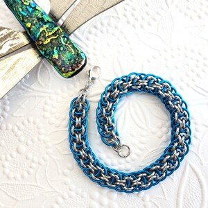 Turquoise and Silver Orbital Super Berus 4 in 1 Chainmaille Bracelet
