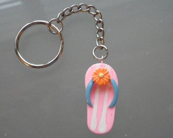 SALE Flip Flop keyring pink/white stripe birthday Mother’s Day Valentine Christmas gift novelty summer