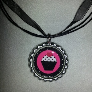 Bottlecap Cupcake Pendantwith Black Organza necklace