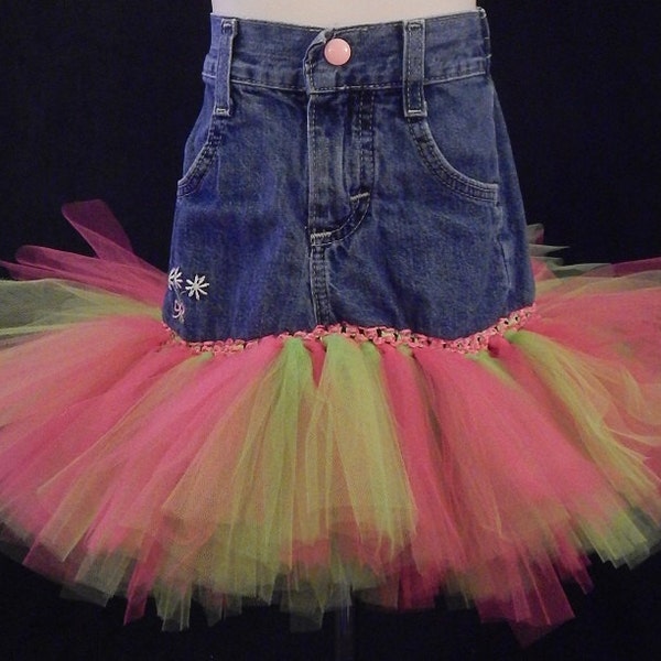 Bright Green and Neon Pink Tulle - Jean Country Princess Skirt Girls Size 24 months