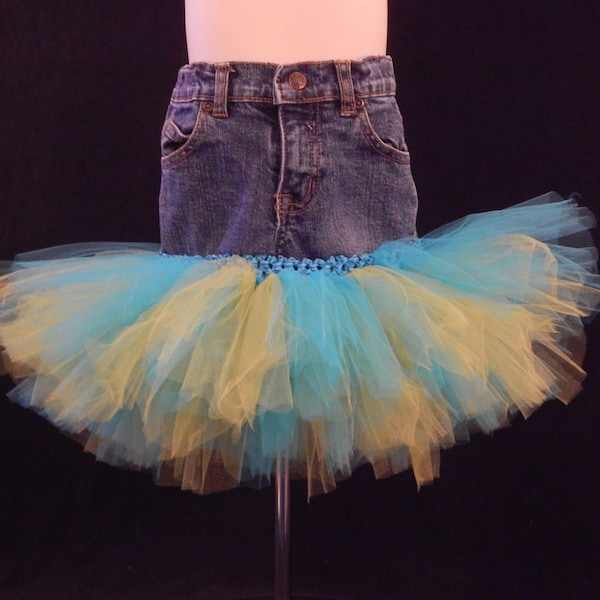 Bright Green and Blue Tulle - Jean Country Princess Skirt Girls Size 4T