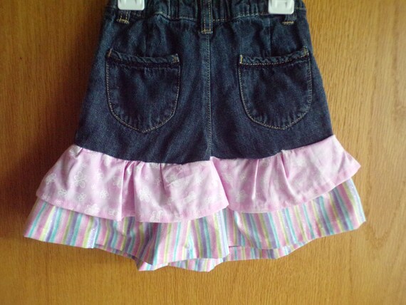 Denim Girls Upcycled Skirts size 3T with 2 Riffels