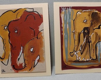 Elephant Princess ACEO set of (2) original art cards