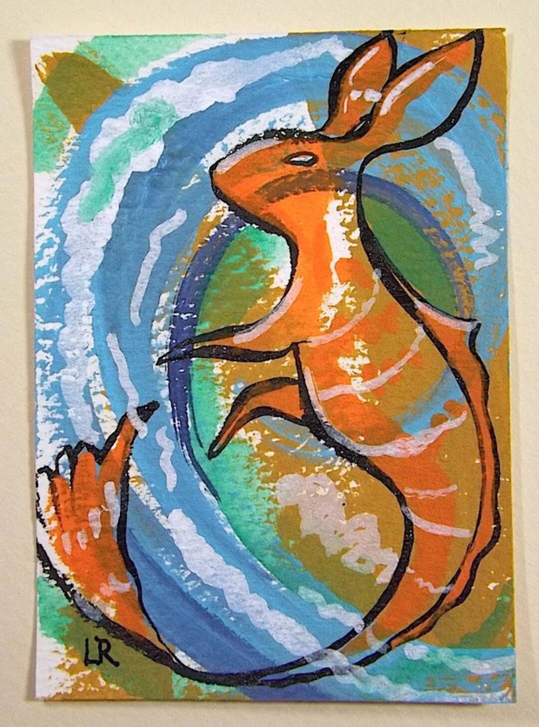 Aqua Rabbit Original Art ATC One of a Kind - Etsy