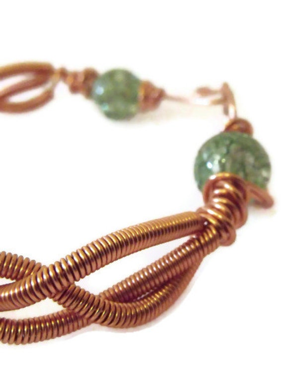 Items similar to Braided Wire Coil Bracelet, Gemstone and Plaited Wire
