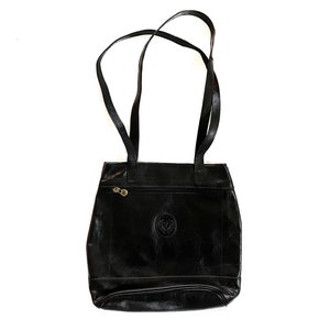 Vintage Purse | Large Black Leather Shoulder Bag | Leather Tote | 80&#39;s, 90&#39;s Fashion