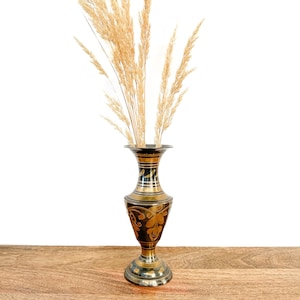Vintage Vase | Black and Gold Brass Floral Vase | Boho Home/Shelf Decor