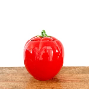 Vintage Canister | Large Red Pepper | Lidded Jar, Cookie Jar | Kitchen Decor