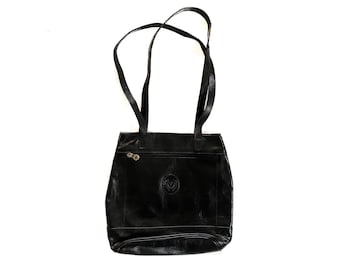 Vintage Purse | Large Black Leather Shoulder Bag | Leather Tote | 80's, 90's Fashion