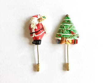 vintage christmas pins set of 2 stick pins christmas tree and santa clause christmas jewelryaccessories - Christmas Pins vintage christmas pins set of 2 stick pins christmas tree and santa clause christmas jewelryaccessories - Christmas Pins
