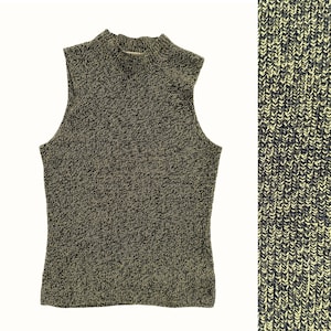 Vintage Top | Medium Sleeveless Knit Top | Black/Green Tank Sweater | 80&#39;s, 90&#39;s Fashion